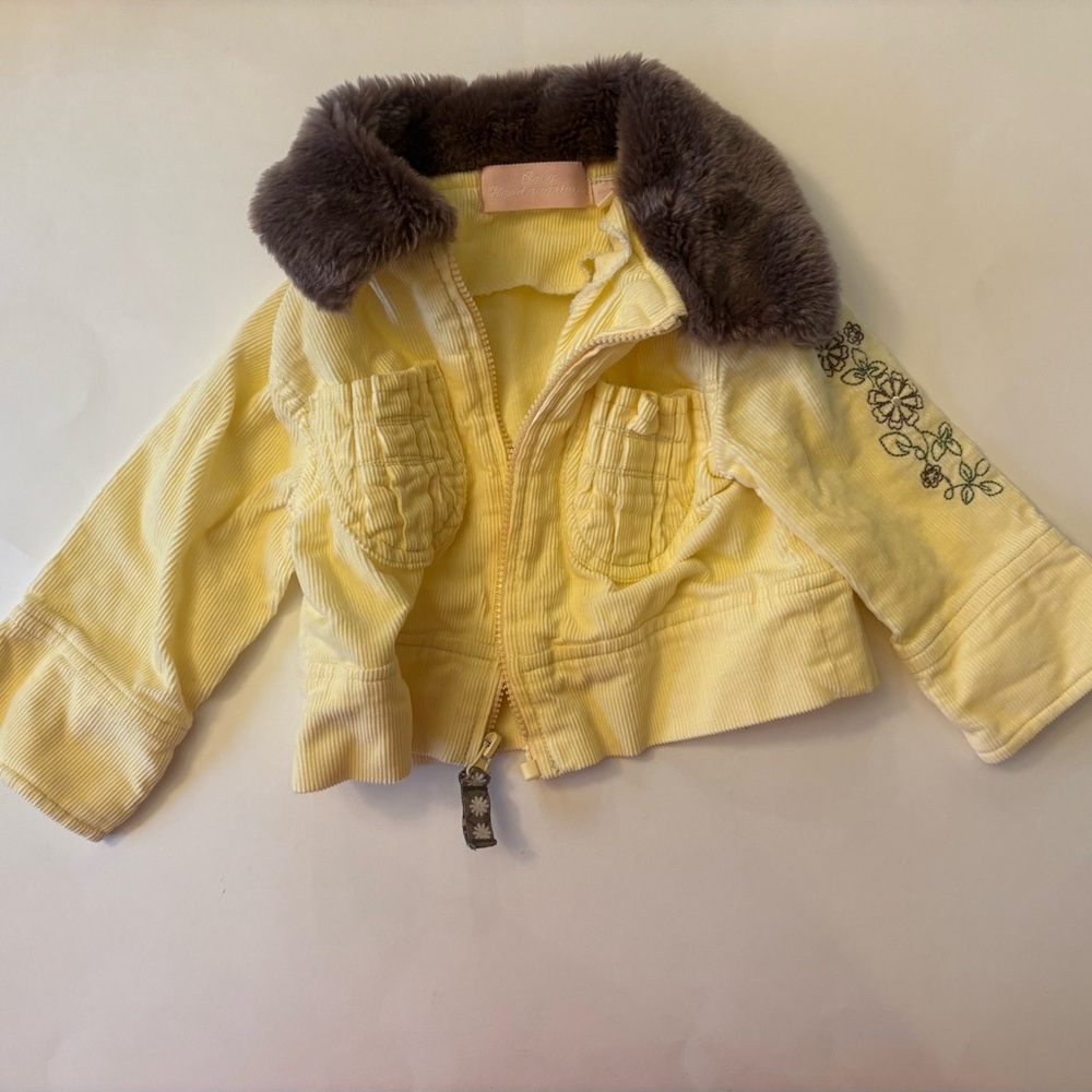 Girls' Yellow Corduroy Jacket with Faux Fur Collar